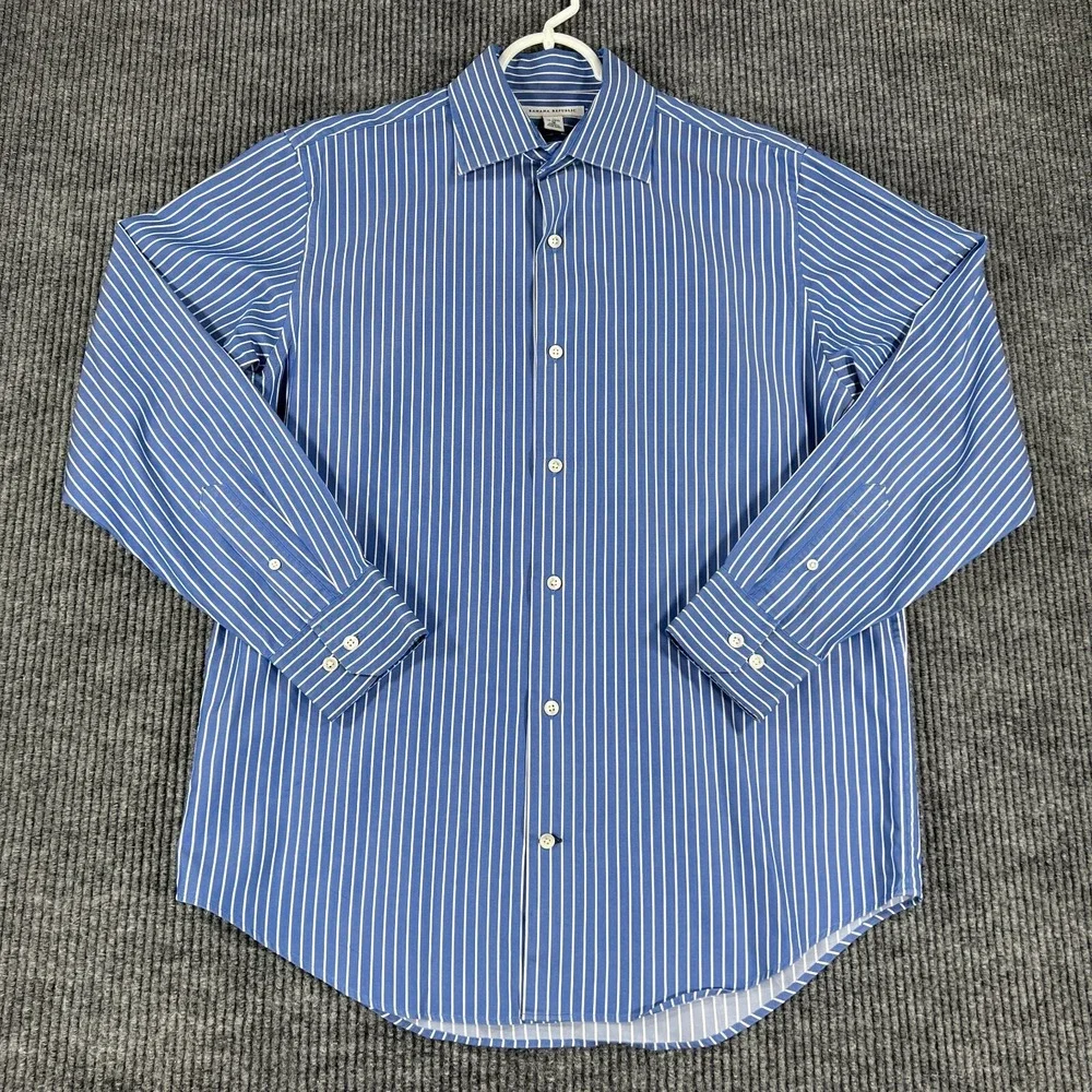 Banana Republic Shirt Mens 15-15.5 Medium Blue Striped Long‎ Sleeve Button Up